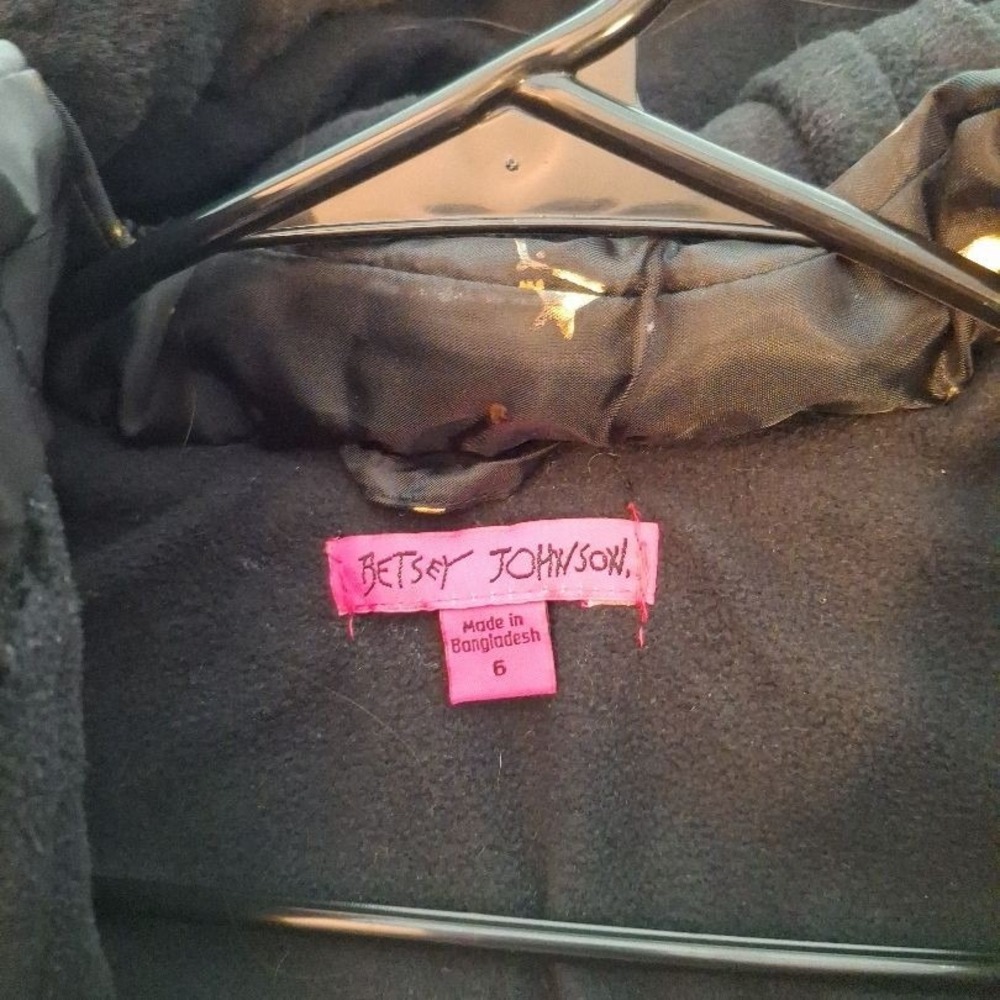 3/$15 Betsey Johnson Sz 6 Girls Black Gold Hooded Quilted‎ Stars Puffer Jacket - Picture 4 of 13